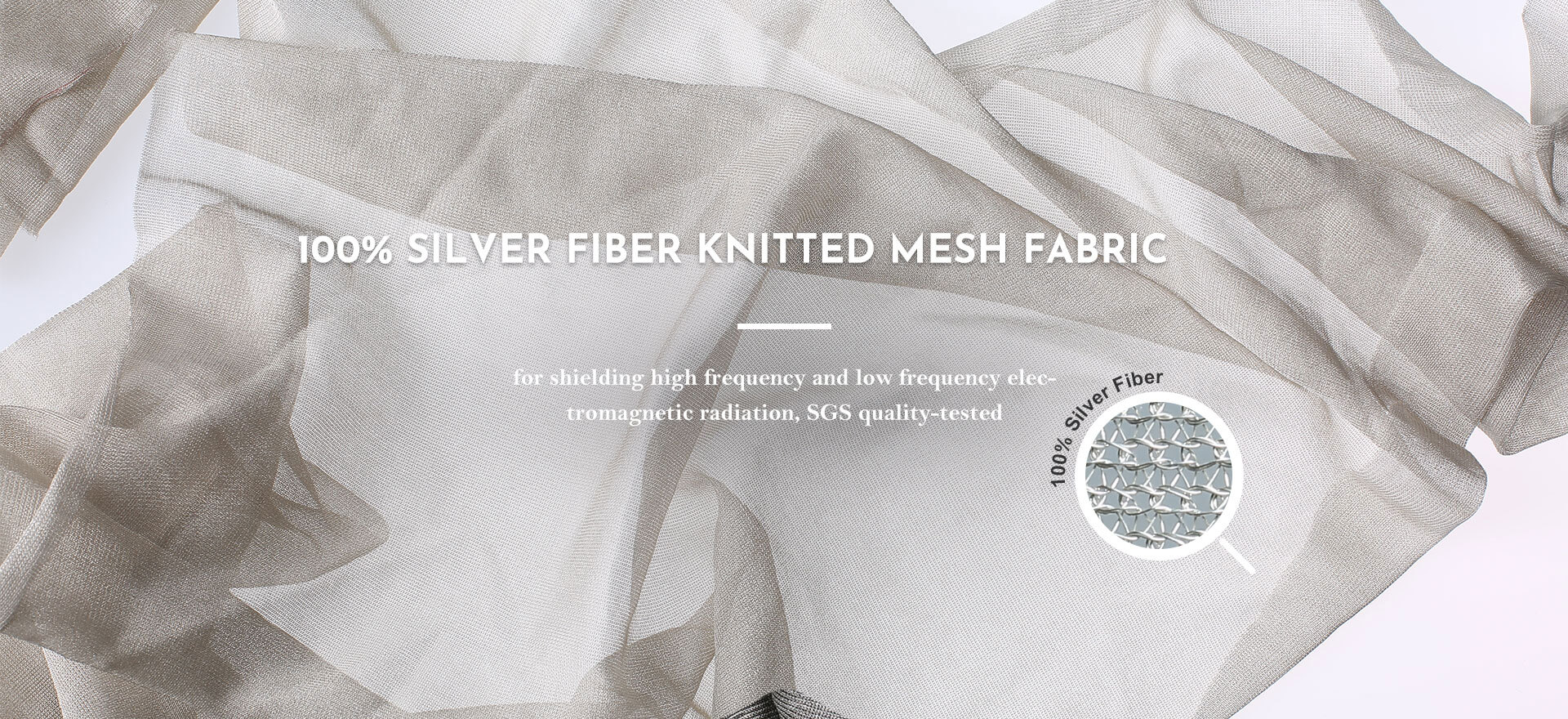 100% Silver Fiber Knitted Tulle Fabric